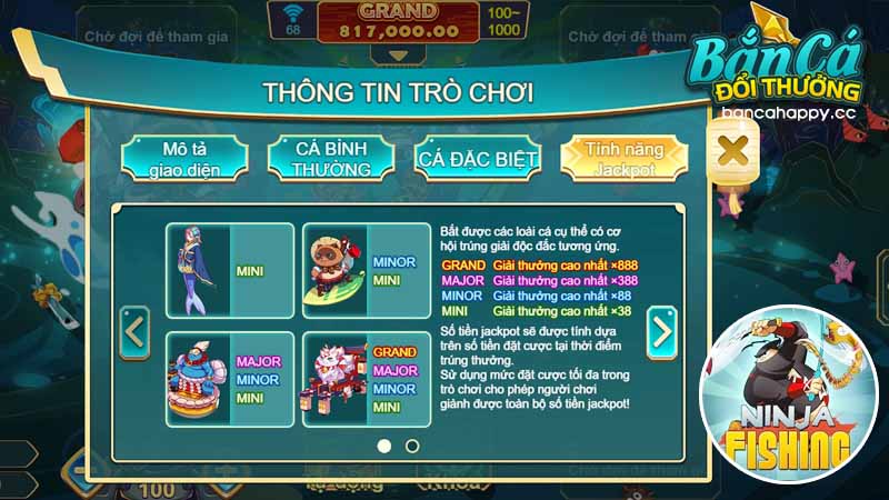 ninja fishing có chức năng Jackpot