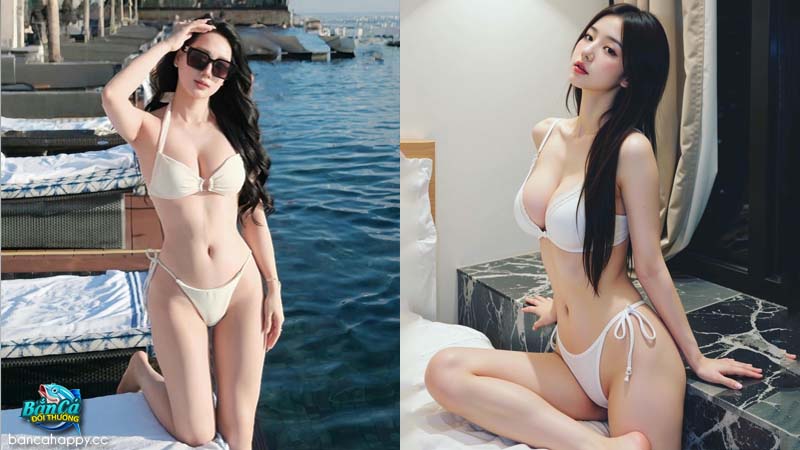 ảnh gái xinh châu á sắc nét nhiều hình girl mặc bikini trắng