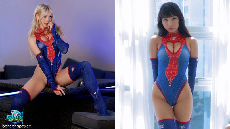 Hot girl châu á mặc đồ người nhện khoe chân dài